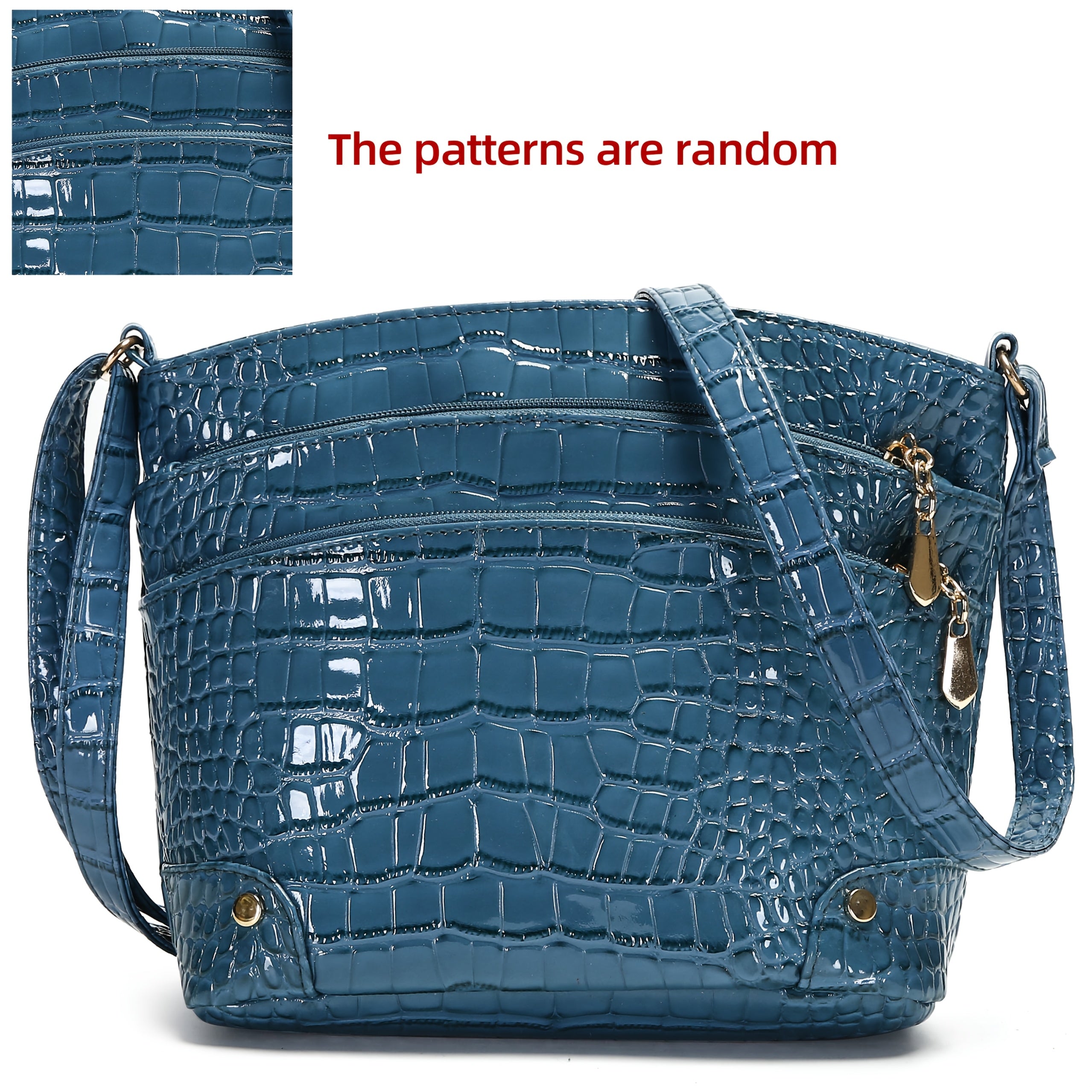 Shiny Crocodile Pattern Women'S Bag, PU Soft Shoulder Bag, Multi-Layer Crossbody Bag, Stylish And Versatile Large Capacity Bucket Bag.