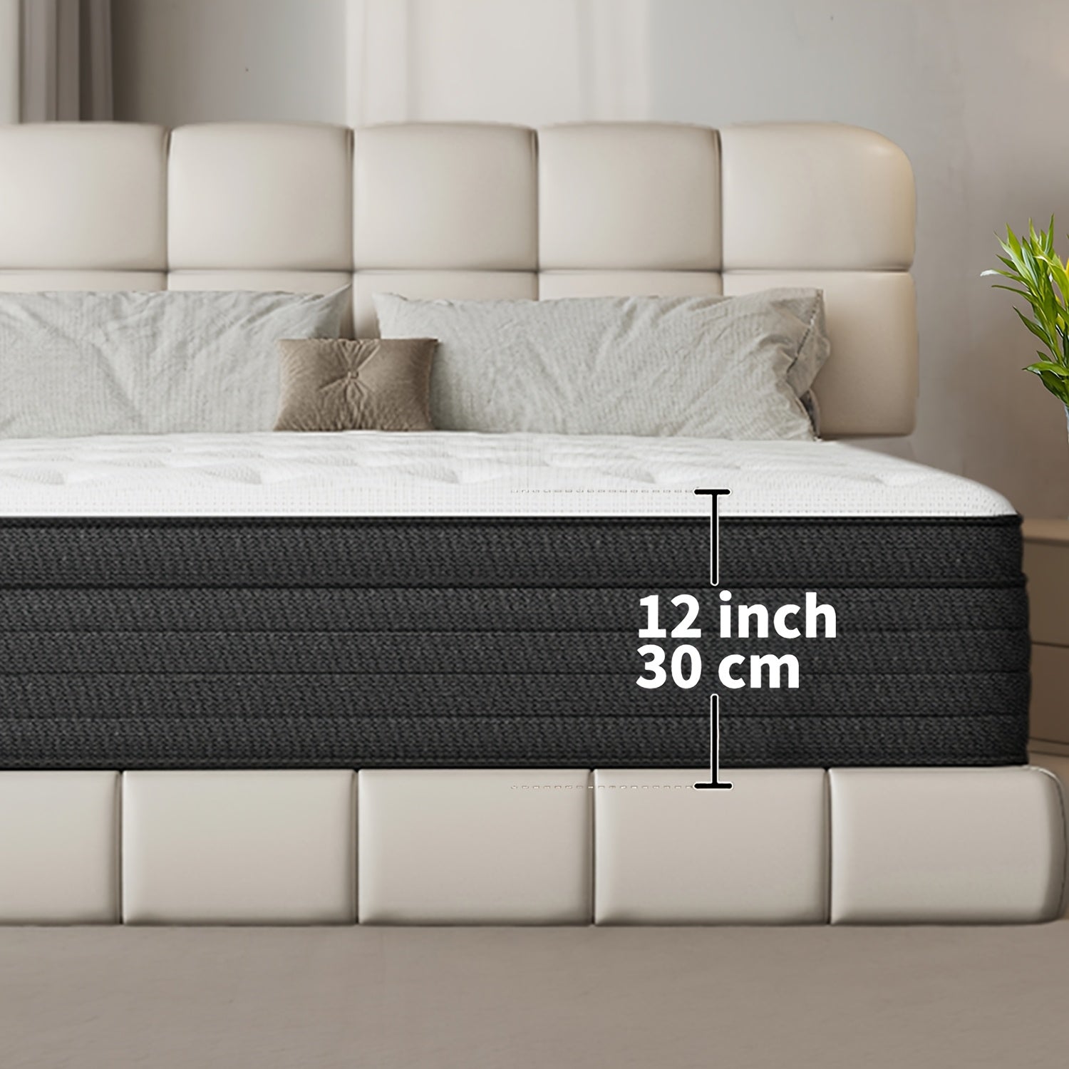 Memory Sponge Mattress, Soft, Comfortable And Healthy, 12 Inch, Black And White Splicing Style, with Built-in Springs, Christmas Gift