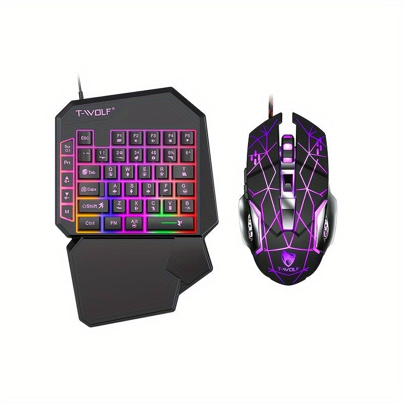 ROORUNS Ergonomic Rainbow RGB Gaming Keyboard & Mouse Set - 40 Keys, Portable Mechanical Keyboard with Adjustable 6-Button Mouse, No Batteries Needed, USB Power, Ideal for PC Gaming, Gaming Accessories | Ergonomic Keyboard |