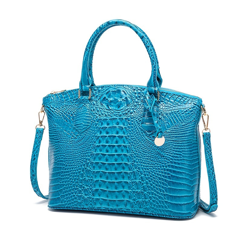 Luxurious crocodile patterned with three-dimensional pattern / metal round buckle decoration / dual handles and adjustable shoulder strap design / large capacity to meet the needs of commuting, business, and travel scenarios