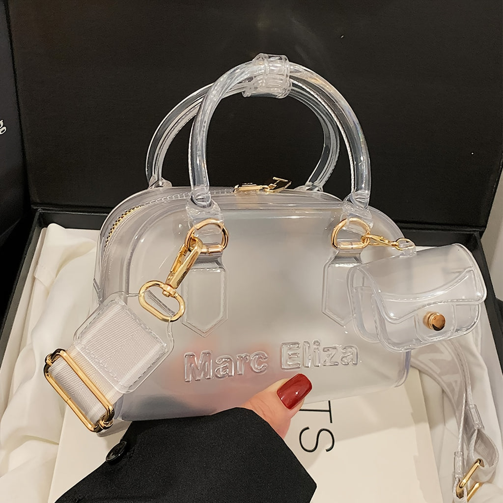 [Golden-Tone Hardware Purse] Clear PVC Handbag - Women's Convertible Crossbody/Shoulder Bag with Golden-Tone Hardware | Lightweight Purse for Everyday, Parties, Formal Events | Easy-Clean & Durable Design in Black, Bright Col