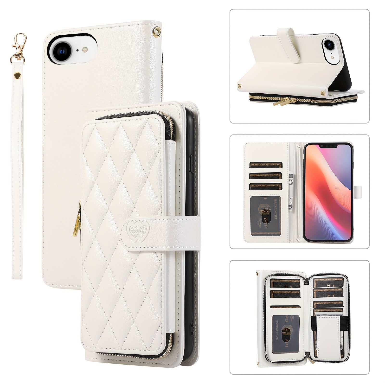 Crossbody Wallet Case Designed for Iphone 16E, 16, 15, 14, 13, 12, 11 Pro Max, 7, 8 Plus, SE 2020, And SE 2022, Featuring a Zippered Handbag Style, Flip Cover, Kickstand Folio, Card Slots, Wrist Strap, And Lanyard for The for