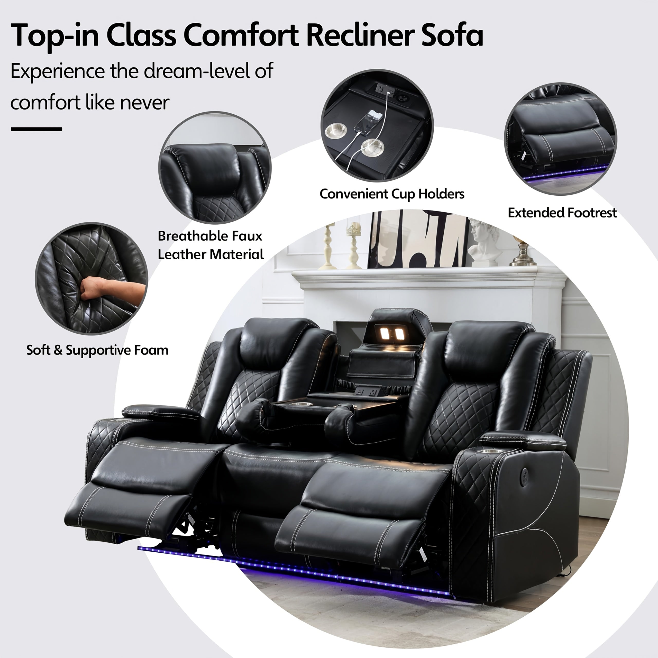 Power Recliner Loveseat with Speaker for Living Room, Loveseat Seating Couch, LED Lights