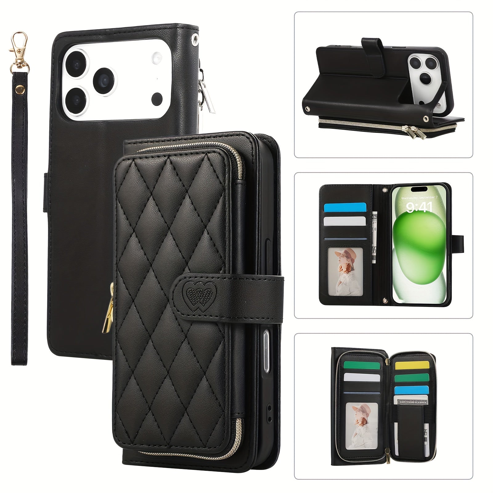 Crossbody Wallet Case Designed for Iphone 16E, 16, 15, 14, 13, 12, 11 Pro Max, 7, 8 Plus, SE 2020, And SE 2022, Featuring a Zippered Handbag Style, Flip Cover, Kickstand Folio, Card Slots, Wrist Strap, And Lanyard for The for