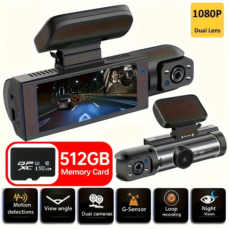 1080P Dual Camera, Dash Cam For Cars, Front And Inside, Car Camera With IR Night Vision, Loop Recording, Wide Angle Car DVR Camera With 3.16 Inch IPS Screen, Dual Lens Car Dashboard Video Cam car accessories