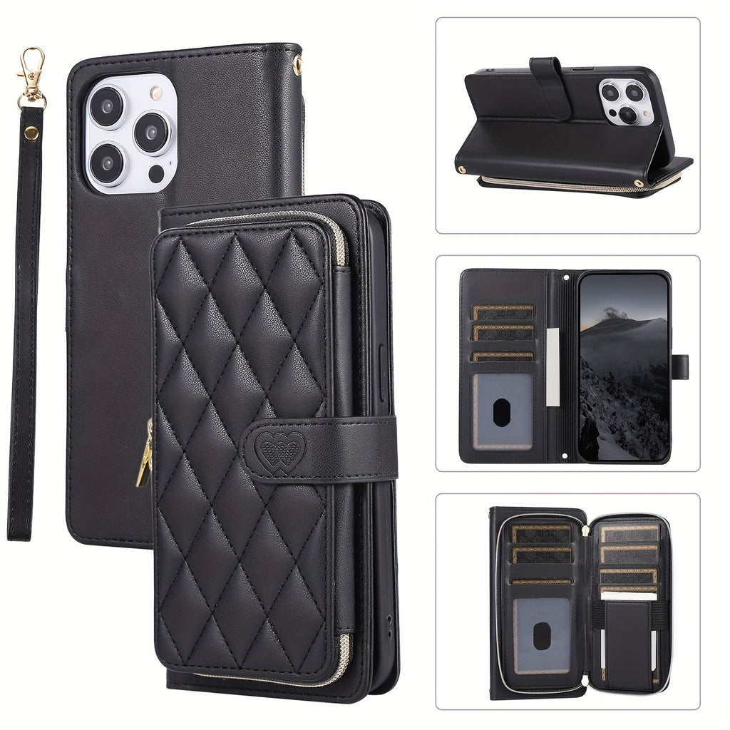 Crossbody Wallet Case Designed for Iphone 16E, 16, 15, 14, 13, 12, 11 Pro Max, 7, 8 Plus, SE 2020, And SE 2022, Featuring a Zippered Handbag Style, Flip Cover, Kickstand Folio, Card Slots, Wrist Strap, And Lanyard for The for