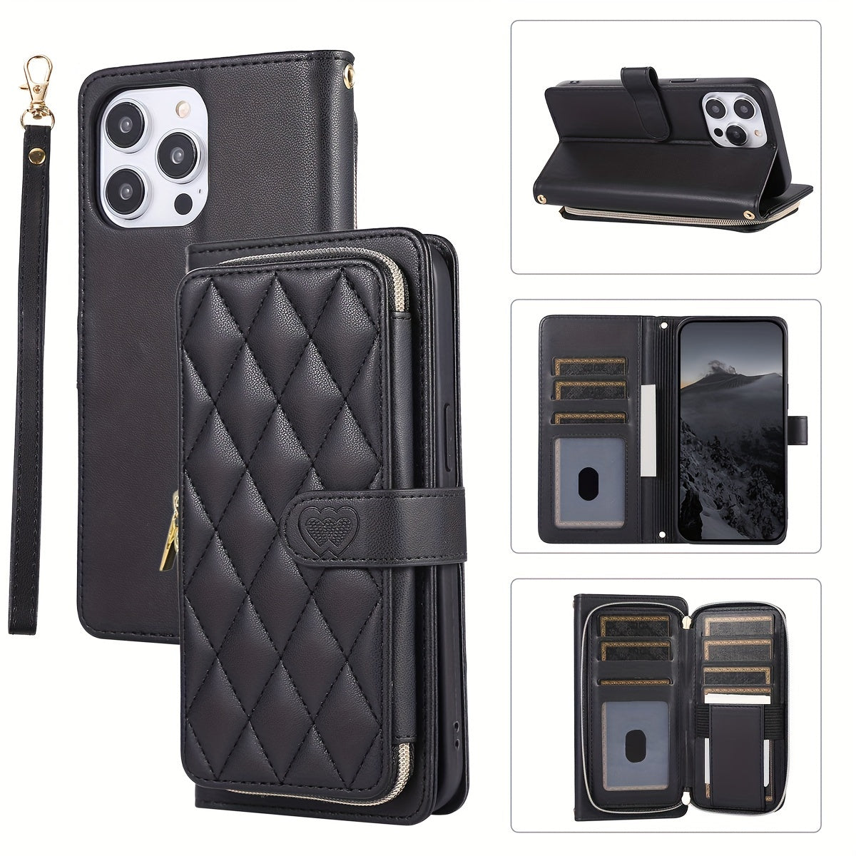 Crossbody Wallet Case Designed for Iphone 16E, 16, 15, 14, 13, 12, 11 Pro Max, 7, 8 Plus, SE 2020, And SE 2022, Featuring a Zippered Handbag Style, Flip Cover, Kickstand Folio, Card Slots, Wrist Strap, And Lanyard for The for