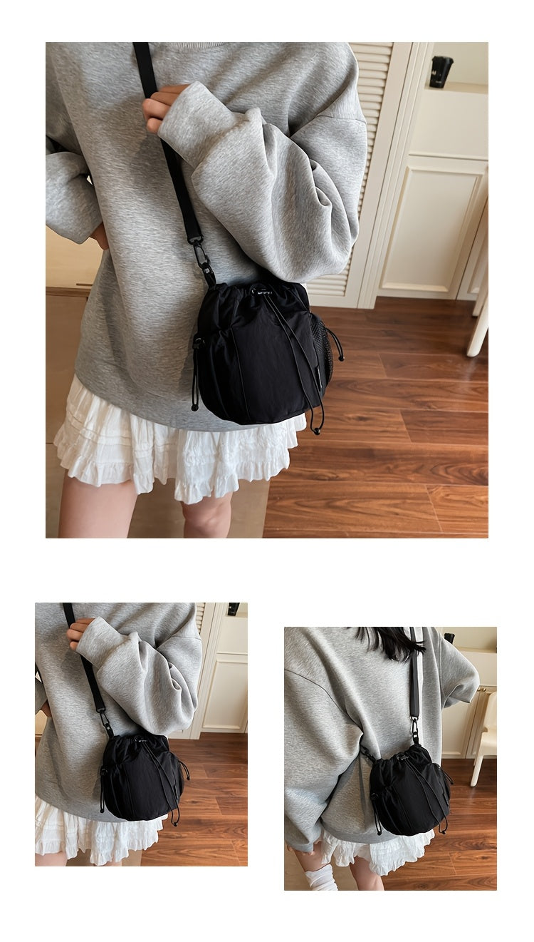 Women's Lightweight Crossbody Bag, Convertible Clutch Purse with Adjustable Strap, Drawstring Closure, Side Mesh Pocket, Compact Everyday Bag for Women, Travel, Work, Dates, Available in Purple, Black, Green, Blue, Khaki, Ide