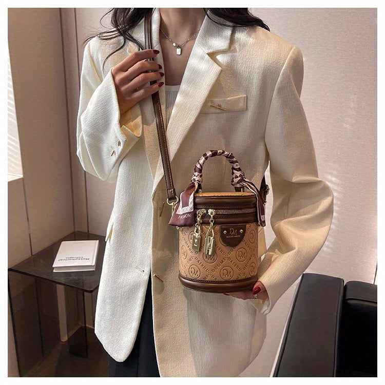 Chic Green Bucket Bag for Women - Stylish Crossbody with Golden-Tone Hardware, Zipper Closure, and Checkered Bow Accents - Perfect for Casual or Formal Outfits, Casual Accessory | Checkered Bow Accent | Zipper Closure Bag