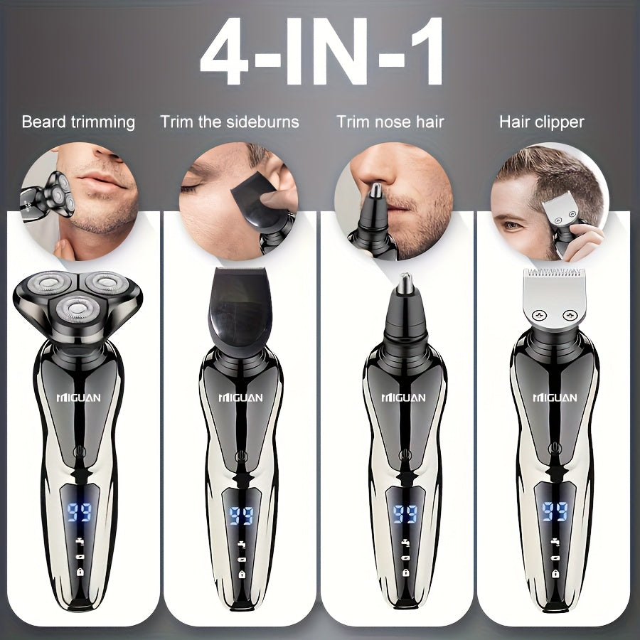 MIGUAN for Men's 3-in-1 Electric Razor & Trimmer - - Shaver with 3D Floating Blade, Digital Display, Portable Beard Trimmer and Nose Hair Shaver - All-in-One Grooming Device for and Travel, Father's Day Gift for