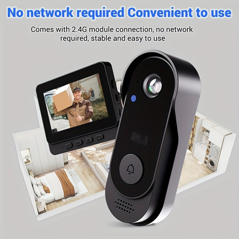 Smart HD WiFi Doorbell, High Quality High-Quality Wireless Camera with Night Vision, Voice Converter, Photos & Videos, 4.3-Inch Screen, 365-Day Standby, Infrared Night Light, Expandable to 128GB Storage, Auto-Recording and Li