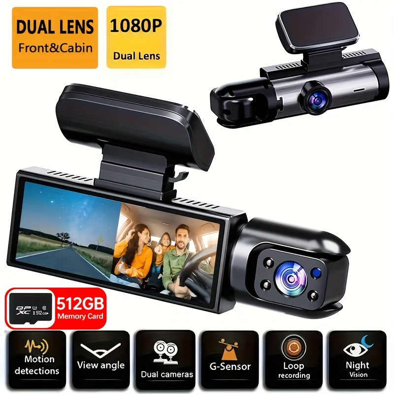 1080P Dual Camera, Dash Cam For Cars, Front And Inside, Car Camera With IR Night Vision, Loop Recording, Wide Angle Car DVR Camera With 3.16 Inch IPS Screen, Dual Lens Car Dashboard Video Cam car accessories