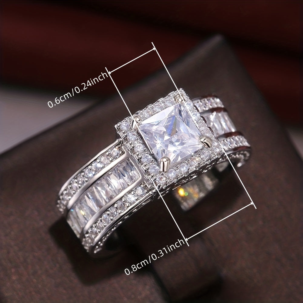 [Luxurious Engagement Ring] Luxurious Square Cut Zirconia Engagement Ring | Elegant, Versatile for Men & Women, with Sparkling Cubic Zirconia Halo - Ideal for Valentine's Day, Eternity, and Wedding Jewelry, Eternity Ring, Hal