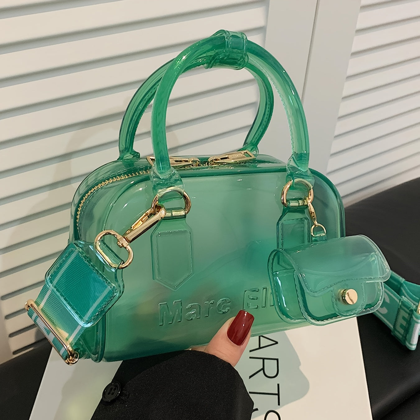 [Golden-Tone Hardware Purse] Clear PVC Handbag - Women's Convertible Crossbody/Shoulder Bag with Golden-Tone Hardware | Lightweight Purse for Everyday, Parties, Formal Events | Easy-Clean & Durable Design in Black, Bright Col