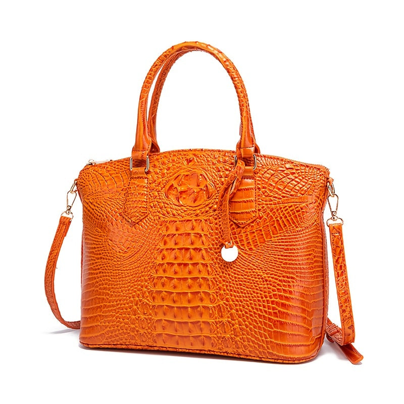 Luxurious crocodile patterned with three-dimensional pattern / metal round buckle decoration / dual handles and adjustable shoulder strap design / large capacity to meet the needs of commuting, business, and travel scenarios