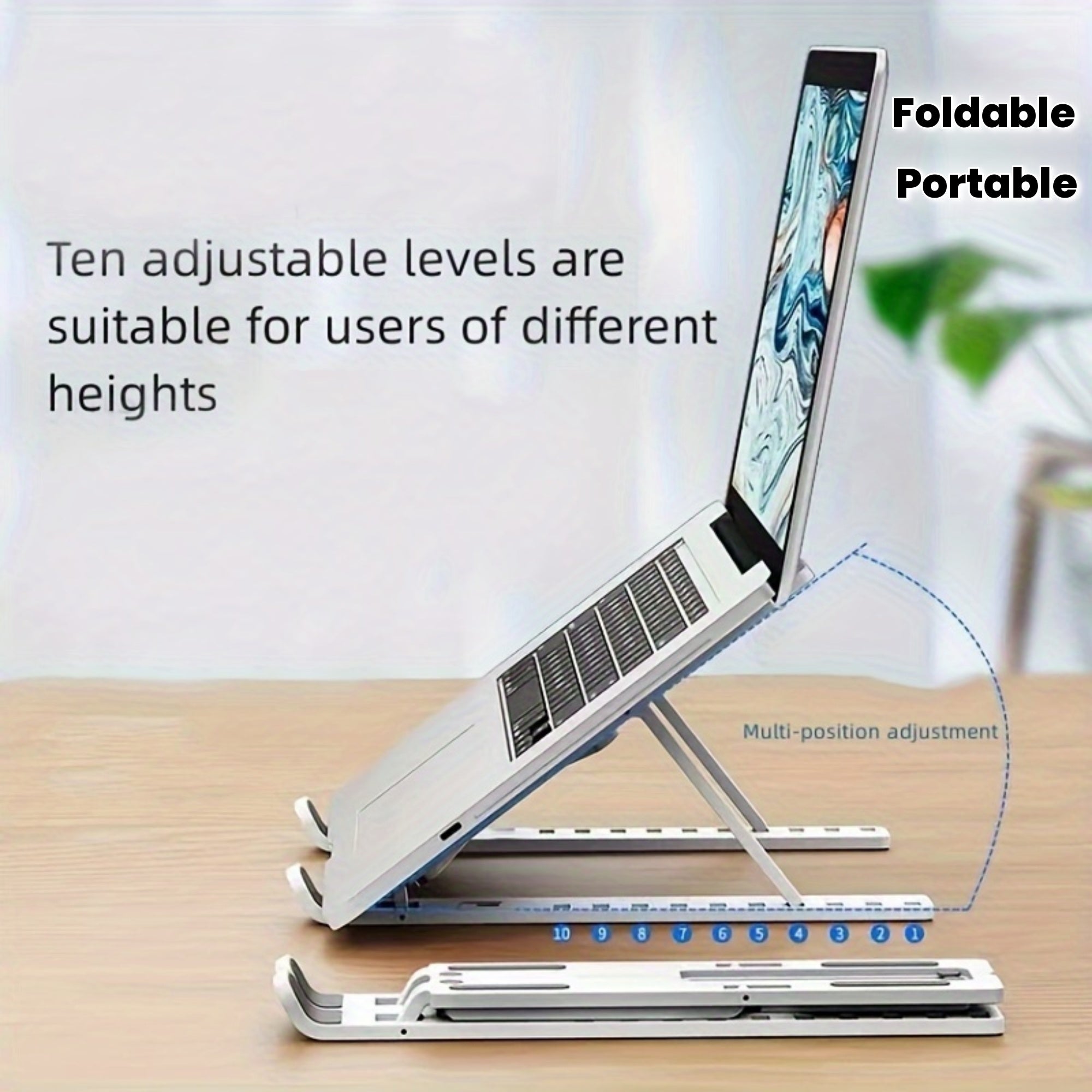 [Adjustable Laptop Stand] 10-Level Adjustable ABS Laptop Stand | Portable and Foldable Notebook Holder for All Tablets and Laptops - Multi-Angle Cooling Stand
