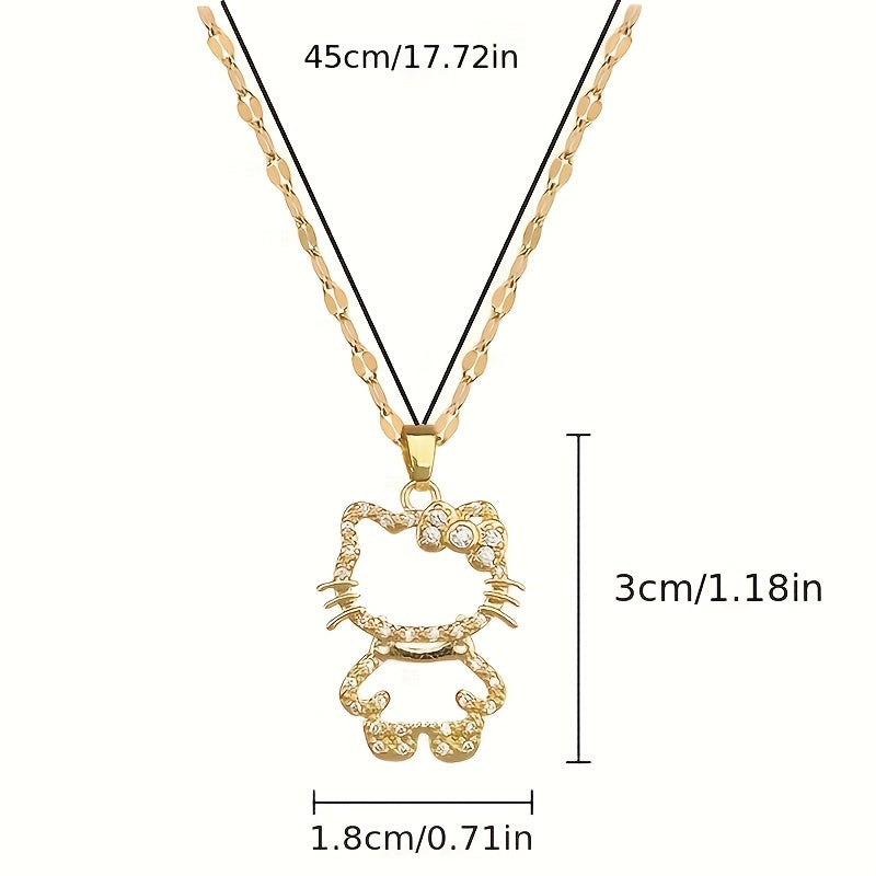 [Hello Kitty Charm Necklace] Sanrio for hello kitty Charm Necklace - Elegant Titanium Steel Lockbone Chain with Sparkling Cubic Zirconia Pendants, Perfect for Daily Wear & Special Occasions, Ideal Valentine's Day Gift, Casual