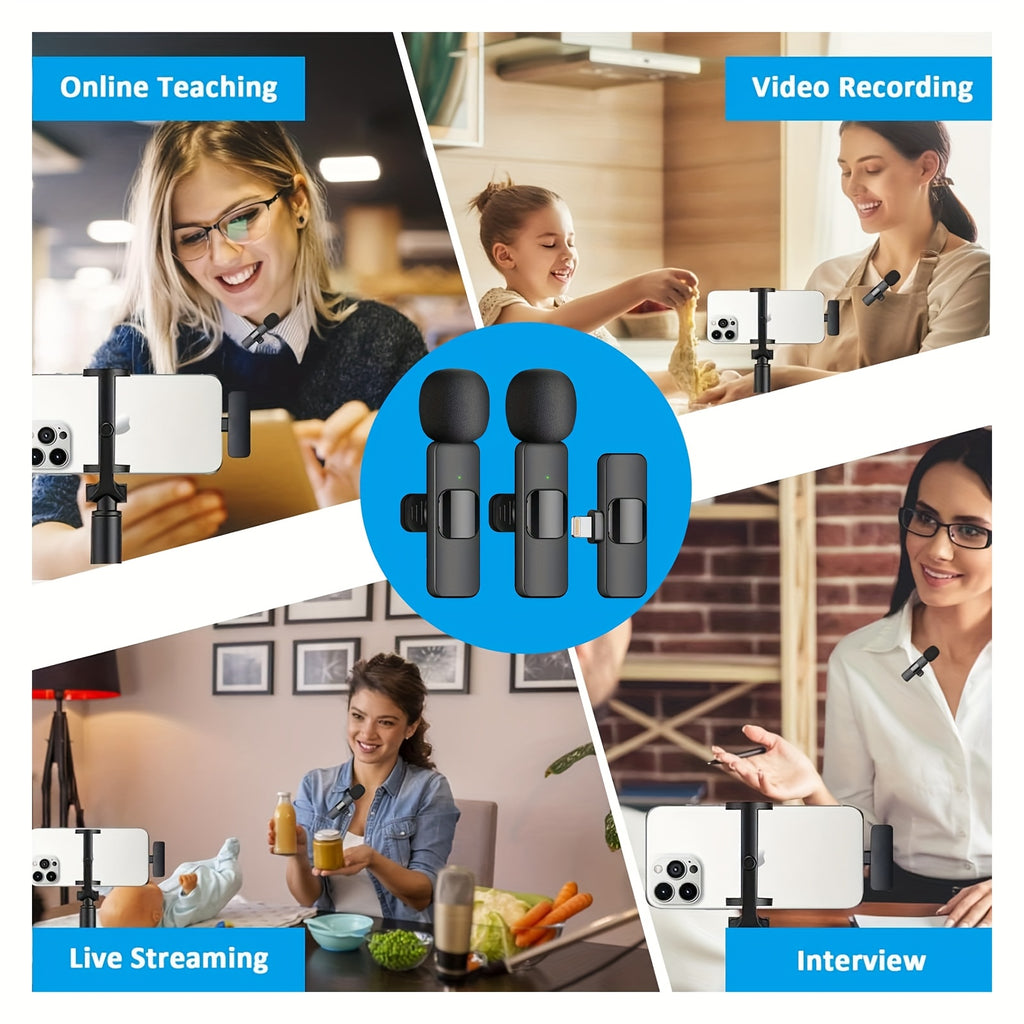 Wireless Lavalier Microphone, Clip Microphone for iPhone iPad Android, USB-C Cordless Plug And Play, Audio Video Recording Live Streaming Interviews Voiceover, Portable Compact Design