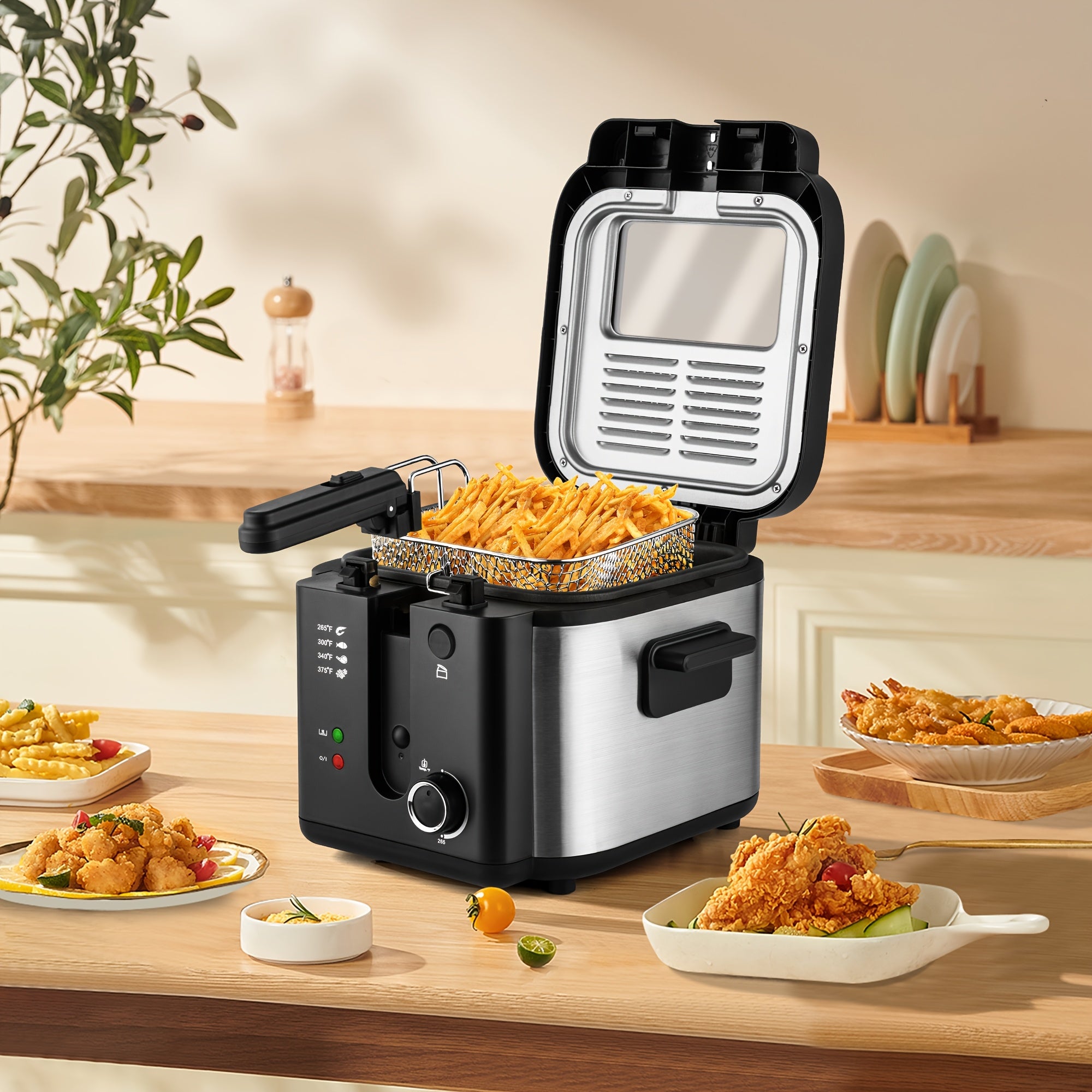 SUSTEAS Deep Fryer for Home Use, Large Capacity Oil Fryer with 5 Sizes, Adjustable Temperature Control, Easy-to-Clean Pot, Made Of 304 Stainless Steel, Local Warehouse, Compact And Durable Design, Stylish Cooking Appliance &