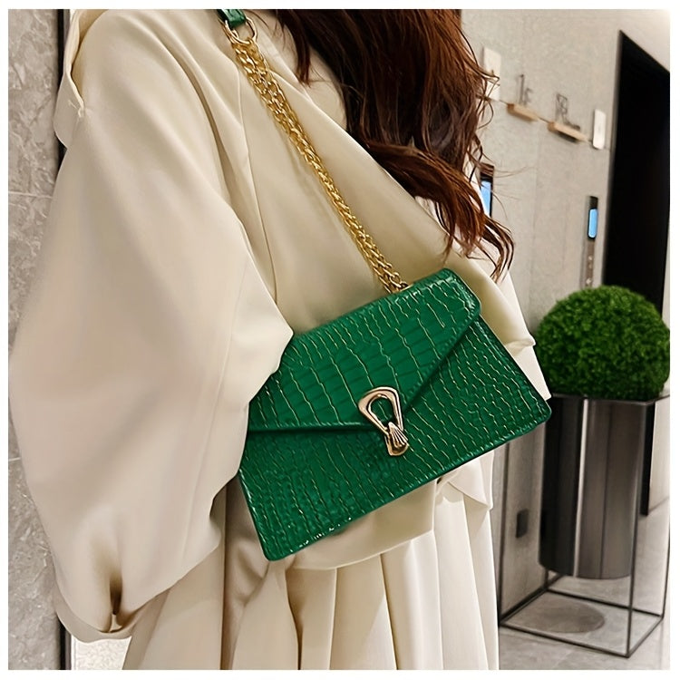 Pink Snake Print Crossbody BagFor Women, Stylish Women's Crocodile Pattern Handbag - Black Shoulder Bag With Detachable Strap Golden-Tone Hardware & Chain Strap, Crossbody Bag Purse Christmas Bags For Gifts Christmas Gift Bag