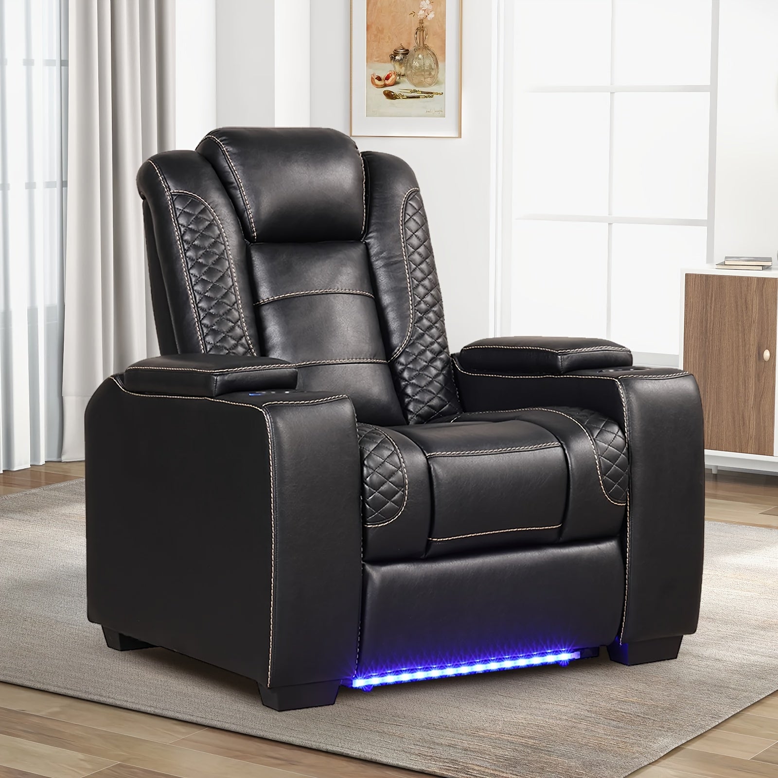 Men's Luxury Electric Recliner Chair, Heavy-Duty Metal Frame, Plush Leather-like Upholstery, Dual-Motor Lift & Recline, USB Ports & Cup Holders, Hidden Storage Armrests, Headrest Adjustment, for Home Theater Seating
