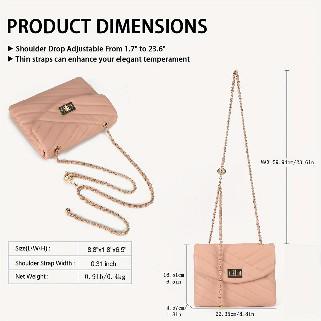 New Fashion Diamond Lattice Soft Chain Bag, Leisure And Simple With Pure Color PU Ladies Daily Travel Crossbody Bag