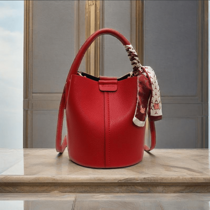 Designer Fashion Red Bucket Bag for Women, Spring/Summer, Solid Color, Magnetic Closure, Hand Wash, with Lining, Messenger Shoulder Bag