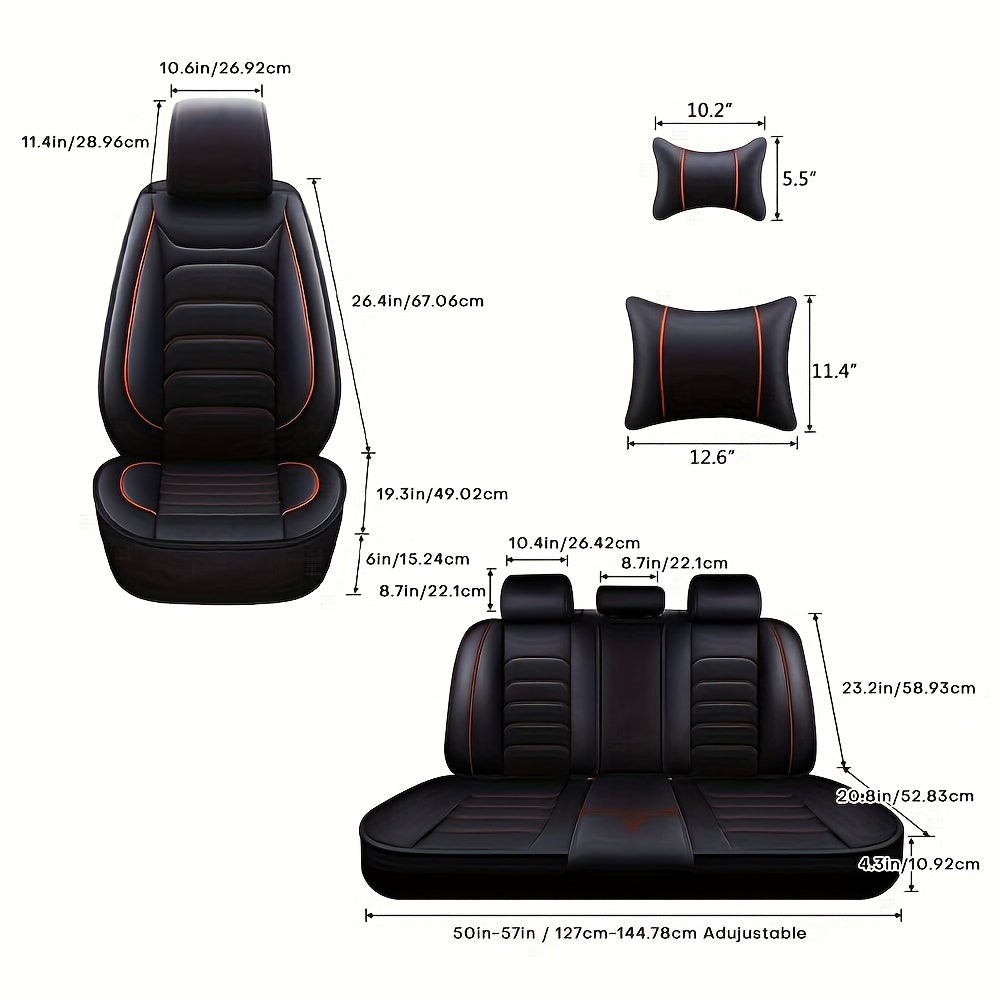 5-Seat Full Set Faux Leather Car Seat Covers - Waterproof All-Weather Protection, Full Surrounded Cushion Protector with Soft Foam Padding, Precise Fit for Cars, Trucks, Sedans & SUVs - Easy Installation, Durable Automotive I