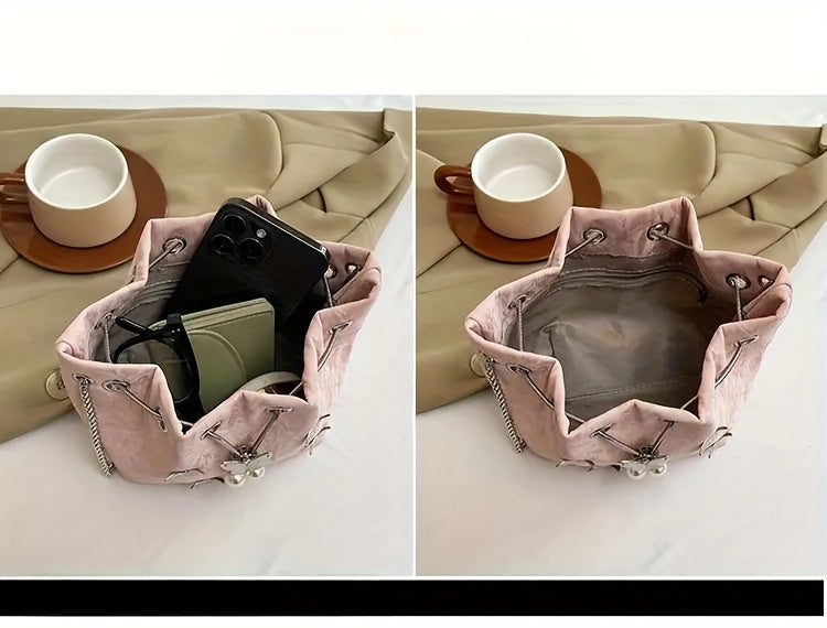 Trendy Bowknot Women'S Handbag, Unique Versatile Tote Bucket Bag, High-Quality Handheld Shoulder Bag, Stylish Chain Crossbody Bag.