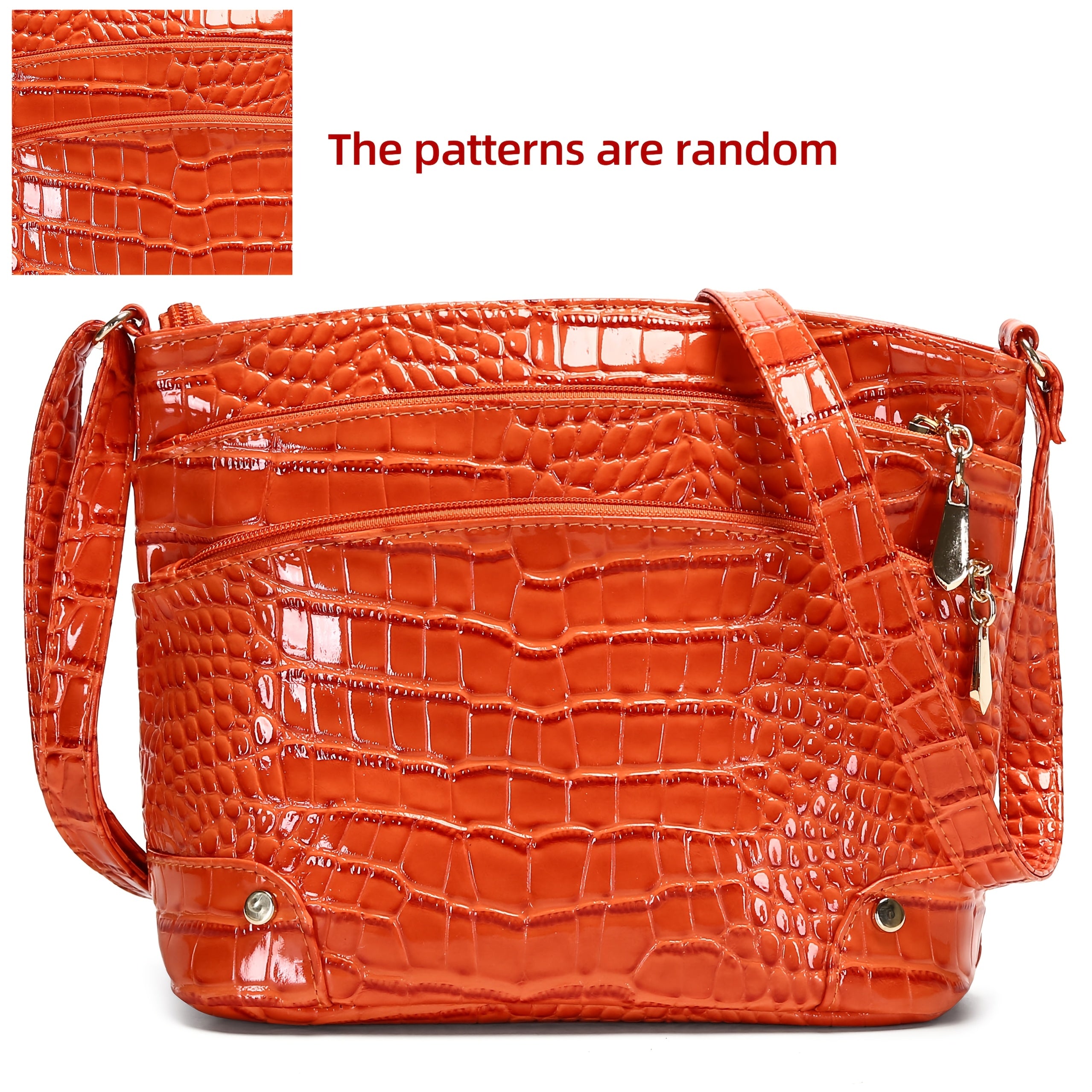 Shiny Crocodile Pattern Women'S Bag, PU Soft Shoulder Bag, Multi-Layer Crossbody Bag, Stylish And Versatile Large Capacity Bucket Bag.