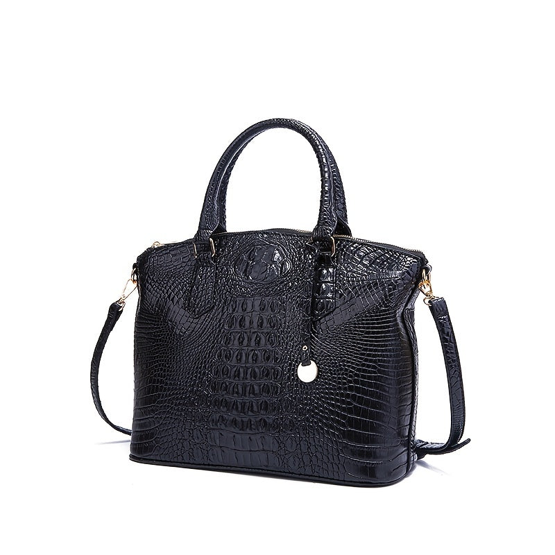 Luxurious crocodile patterned with three-dimensional pattern / metal round buckle decoration / dual handles and adjustable shoulder strap design / large capacity to meet the needs of commuting, business, and travel scenarios