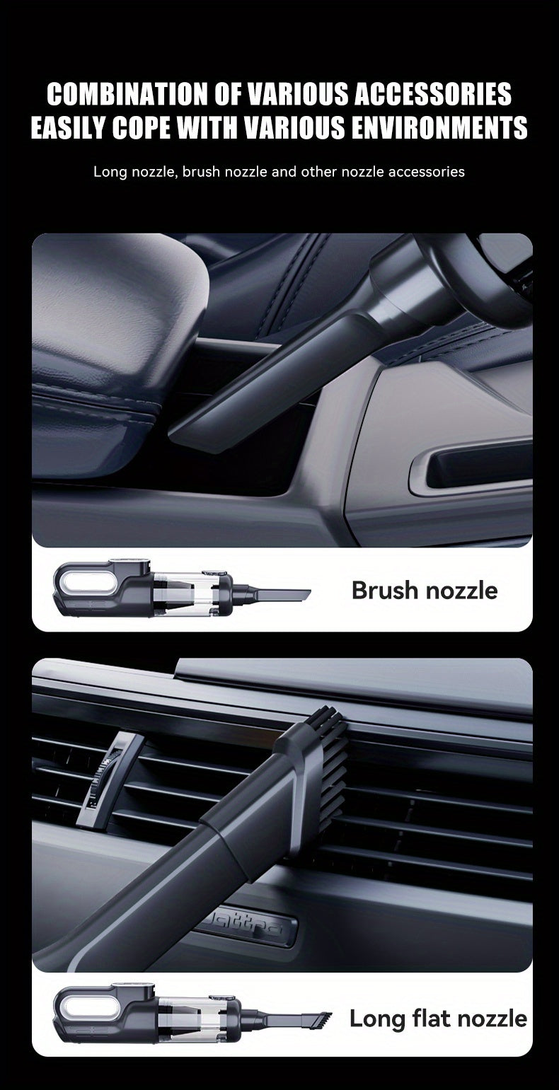 [2-in-1 Car Vacuum Cleaner] 2-in-1 Portable Wireless Brushless Car Vacuum Cleaner | Handheld Cordless Vacuum & Air Duster with LED Light, Multi-Nozzles for Car, Home, Office, Pet Hair | 15KPa Suction Power, 0.3H Runtime, USB
