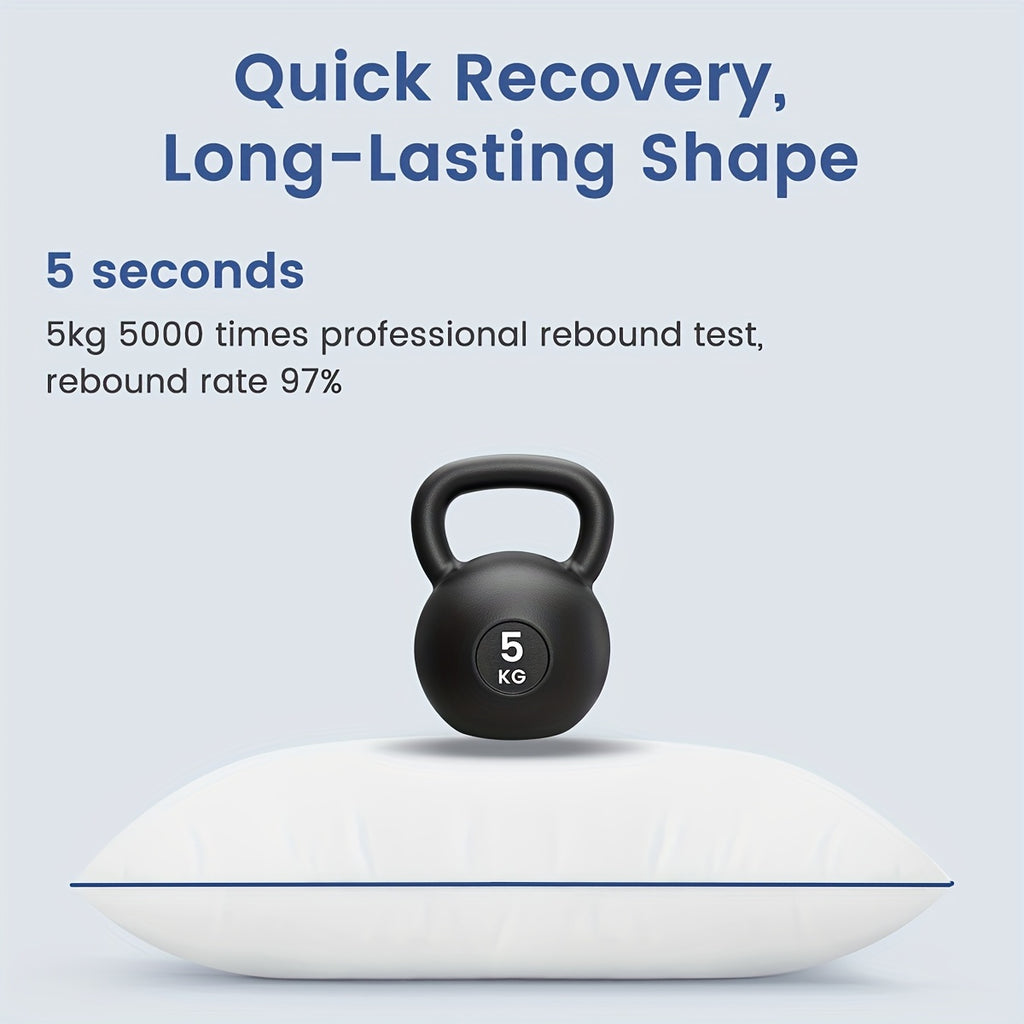 2pcs Premium Cooling Bed Pillows with Adjustable Zipper - Soft Down Alternative Fill for Back, Stomach & Side Sleepers - Hotel Collection - White with Navy Blue Trim, Machine Washable, All-Season Comfort, Side Sleeper Pillow