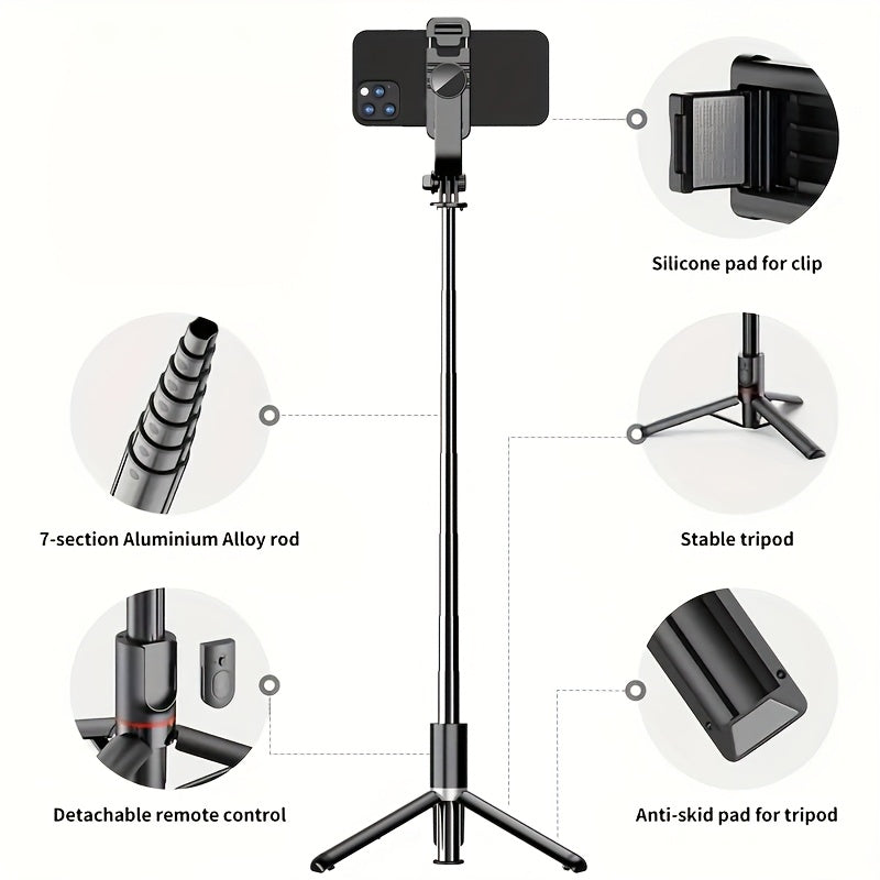 40 Inch Retractable Selfie Stick Professional Floor Tripod For Live Streaming, With Wireless Remote, 360° Rotation, Stable Anti-shake Design. Ideal For Travel Vlogs & Outdoor Live Streaming. Compatible With for iphone/Androi
