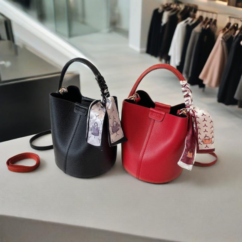 Designer Fashion Red Bucket Bag for Women, Spring/Summer, Solid Color, Magnetic Closure, Hand Wash, with Lining, Messenger Shoulder Bag