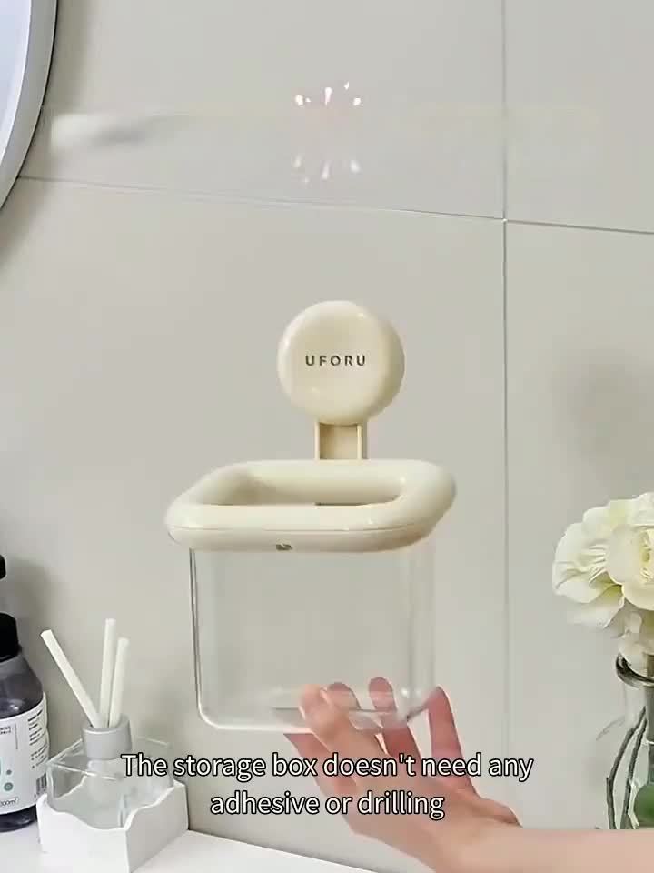 DIY Creative Cute Toothbrush Holder, Wall-Mounted No-Drill Suction Cup for Home Use, Bathroom Toothpaste Toothbrush Electric Toothbrush Cosmetic Organizer, Razor Makeup Brush Hanging Storage, High-End Multifunctional Transpar