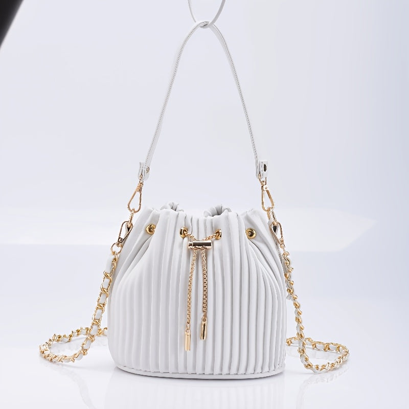 [Versatile Purse, Chic Design] Women's Shoulder Bag with Detachable Chain Strap - Elegant Synthetic Purse, Drawstring Closure, for Everyday, Formal, Party - Available in Beige, Gray, Pink, Green, White, Purple, Black - Women'