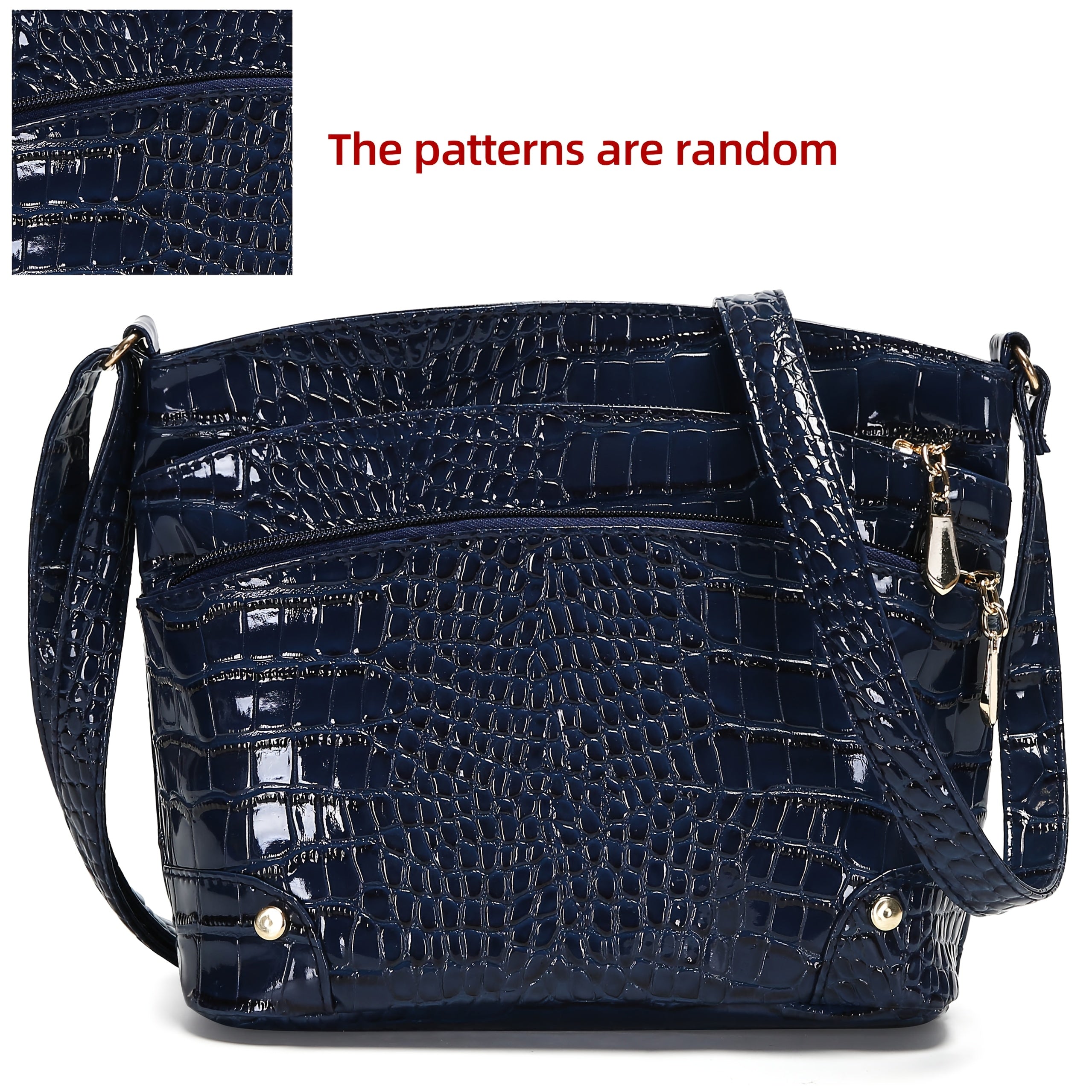 Shiny Crocodile Pattern Women'S Bag, PU Soft Shoulder Bag, Multi-Layer Crossbody Bag, Stylish And Versatile Large Capacity Bucket Bag.