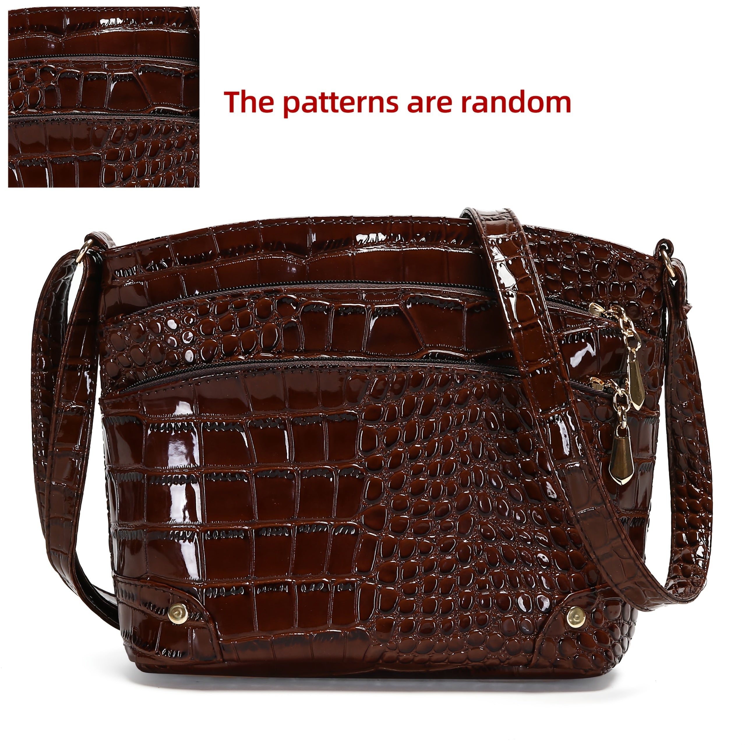 Shiny Crocodile Pattern Women'S Bag, PU Soft Shoulder Bag, Multi-Layer Crossbody Bag, Stylish And Versatile Large Capacity Bucket Bag.