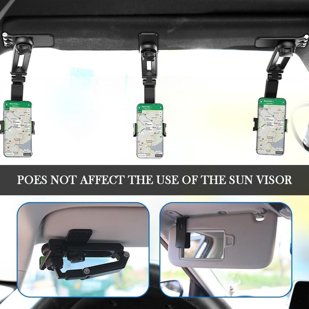 1080° Multifunctional SunVisor Phone Car Mount, 360 Degree Rotating Cell Phone Holder for Any Scene, Retractable Car Phone Holder.