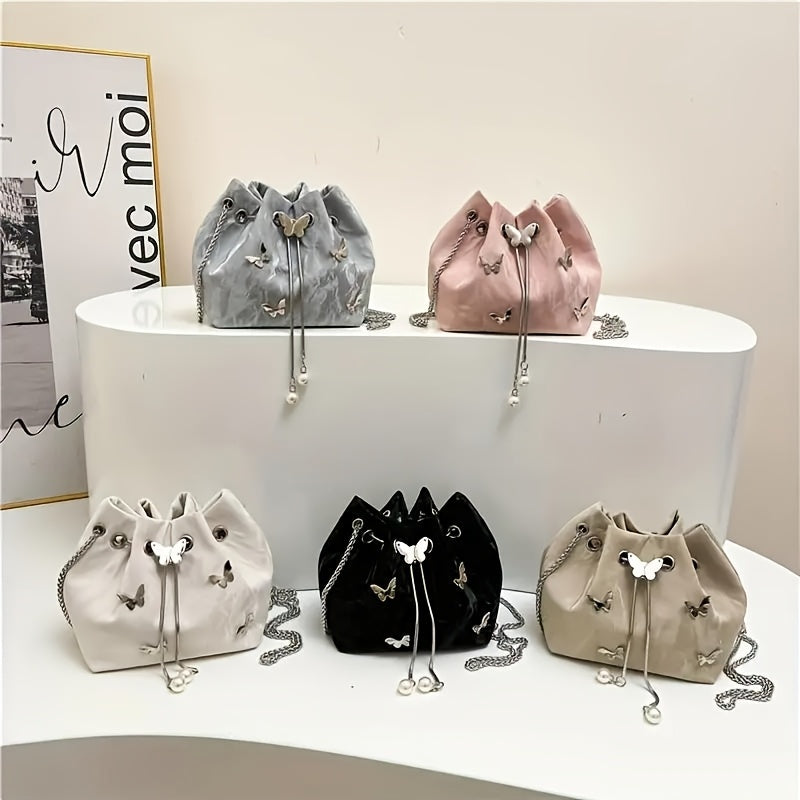 Trendy Bowknot Women'S Handbag, Unique Versatile Tote Bucket Bag, High-Quality Handheld Shoulder Bag, Stylish Chain Crossbody Bag.
