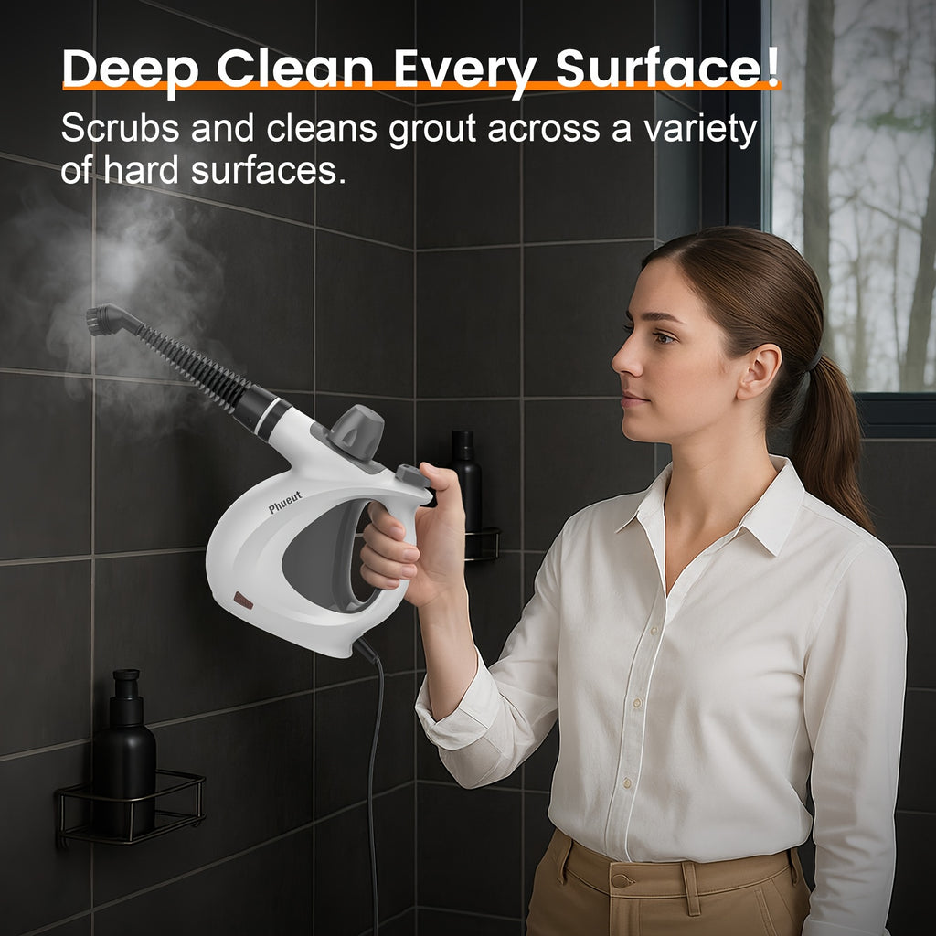 1Pc 1050W High-Power Portable Handheld Steam Cleaner Quick Heating, 12 Brush Heads For Versatile Cleaning In Kitchens, Bathrooms, Furniture & Cars - Us Plug, Large Capacity Water Tank, Steam Cleaner For Car