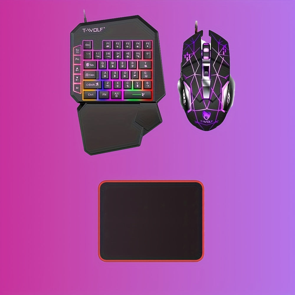 ROORUNS Ergonomic Rainbow RGB Gaming Keyboard & Mouse Set - 40 Keys, Portable Mechanical Keyboard with Adjustable 6-Button Mouse, No Batteries Needed, USB Power, Ideal for PC Gaming, Gaming Accessories | Ergonomic Keyboard |