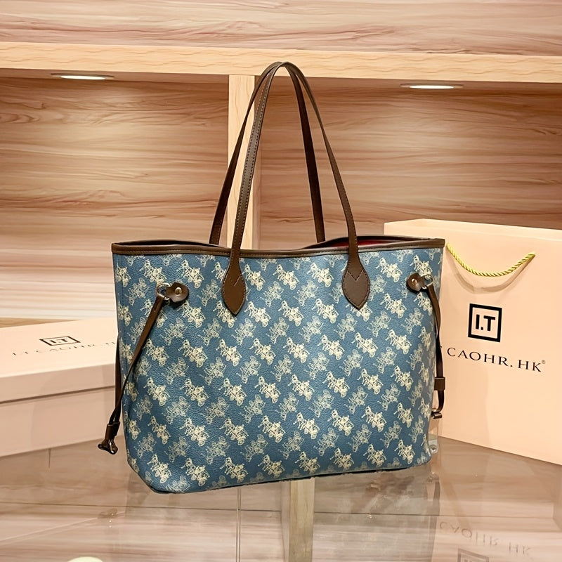 Elegant Floral Tote Bag with Red Interior, Large Capacity, Golden-Tone Hardware, And Detachable Shoulder Strap - Ideal for Daily Travel And Commuting, Travel Tote Bag | Floral Print Tote | Durable Handles, Tote Bag