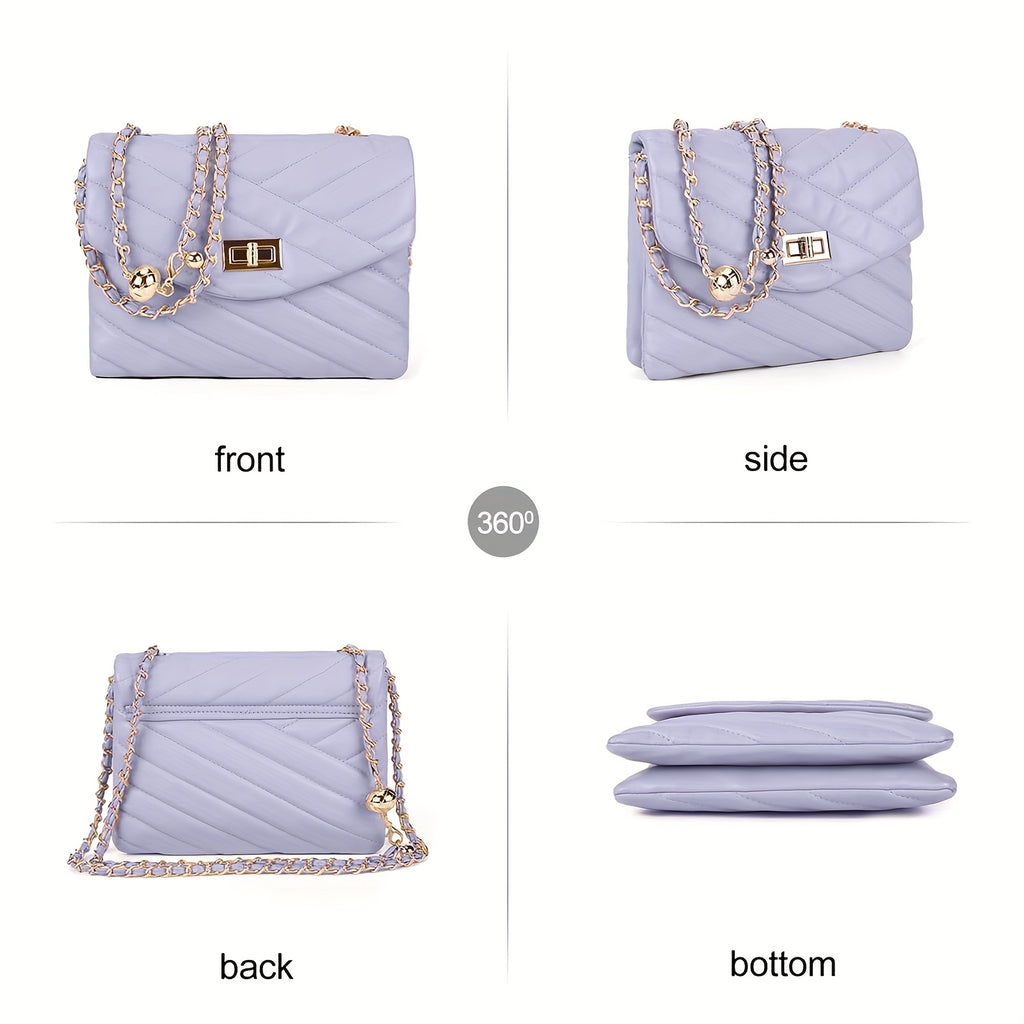 New Fashion Diamond Lattice Soft Chain Bag, Leisure And Simple With Pure Color PU Ladies Daily Travel Crossbody Bag