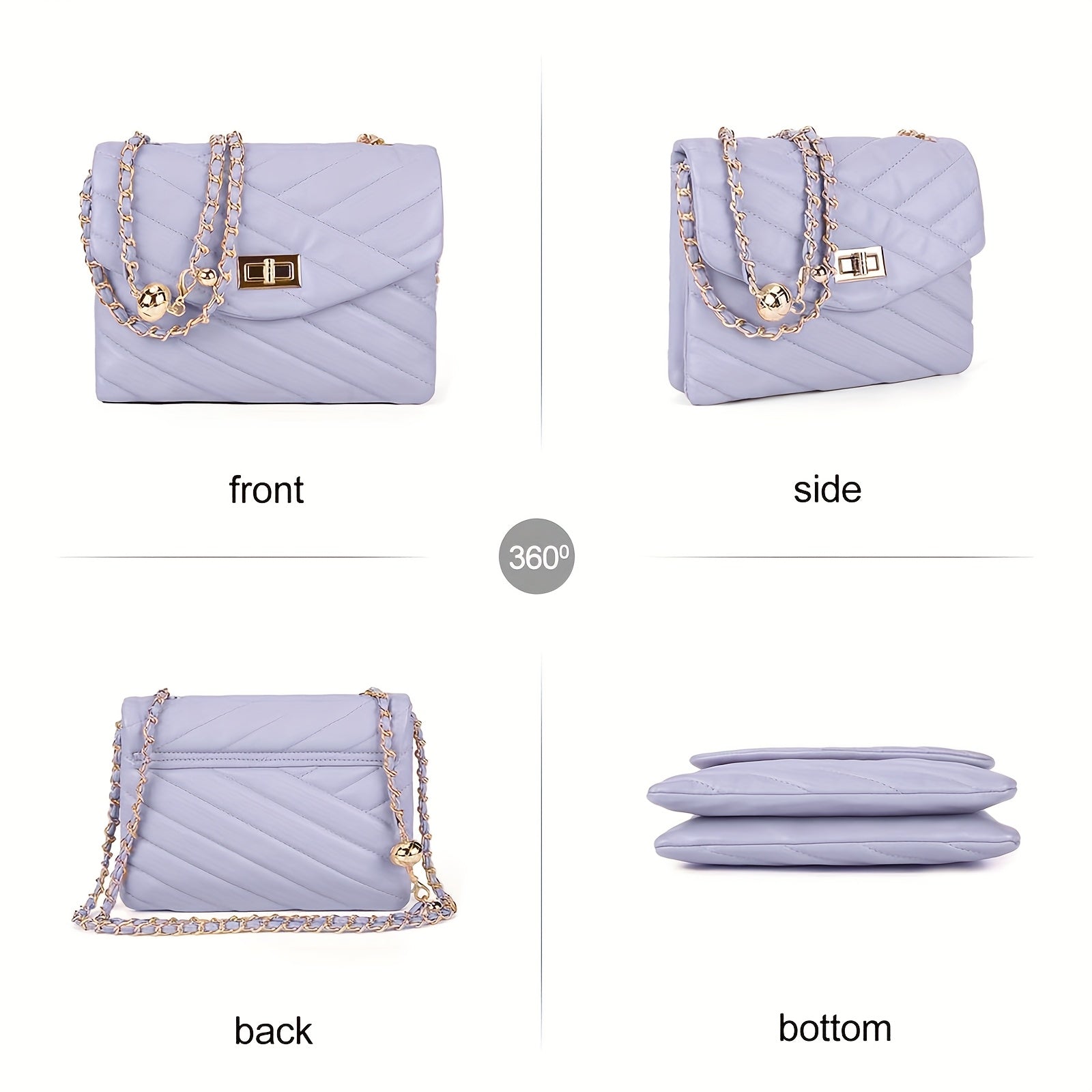 New Fashion Diamond Lattice Soft Chain Bag, Leisure And Simple With Pure Color PU Ladies Daily Travel Crossbody Bag