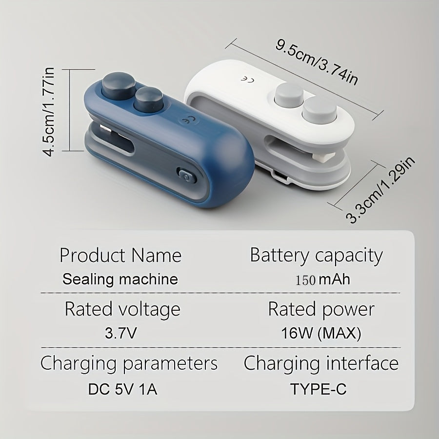 1pc Portable Hand- Sealing Machine with Magnetic Closure & USB- (Battery/USB Charging) - Mini PVC Plastic Bag Sealer for Snacks,,, for home, Travel, Picnic, Camping - Seals Chip Bags, Packaging Automatically