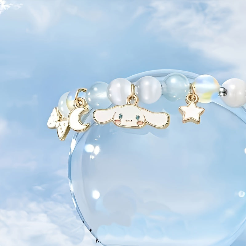 Sanrio Elegant for cinnamoroll Charm Bracelet with Moon & Stars Pendant - Women'S Alloy Fashion Ornament, Perfect Gift for Valentine'S Day, Daily Wear, All-Season Accessory, Valentine'S Day Gift|Playful Design|Durable Bracele