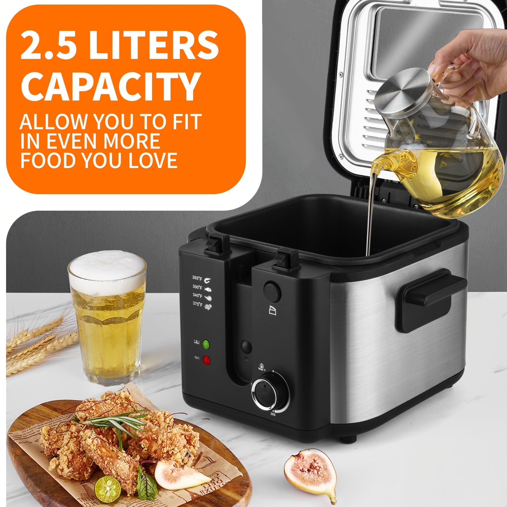 SUSTEAS 1500W Smokeless Electric Fryer with Precise Temperature Control, Removable Basket & Non-Stick Basket - Large Capacity for Home/Commercial Use, Dishwasher-Safe, Compact Design - Ideal Gift for Cooking Enthusiasts & Fat
