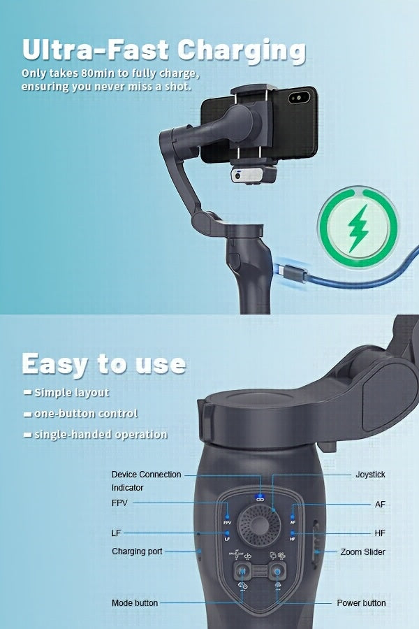 [Smartphone Gimbal Stabilizer] 3-Axis AI Tracking Smartphone Gimbal Stabilizer for Photography, Live Streaming, and Vlogging - Compact, Highprecision, Handheld, Sleek, Stable Performance